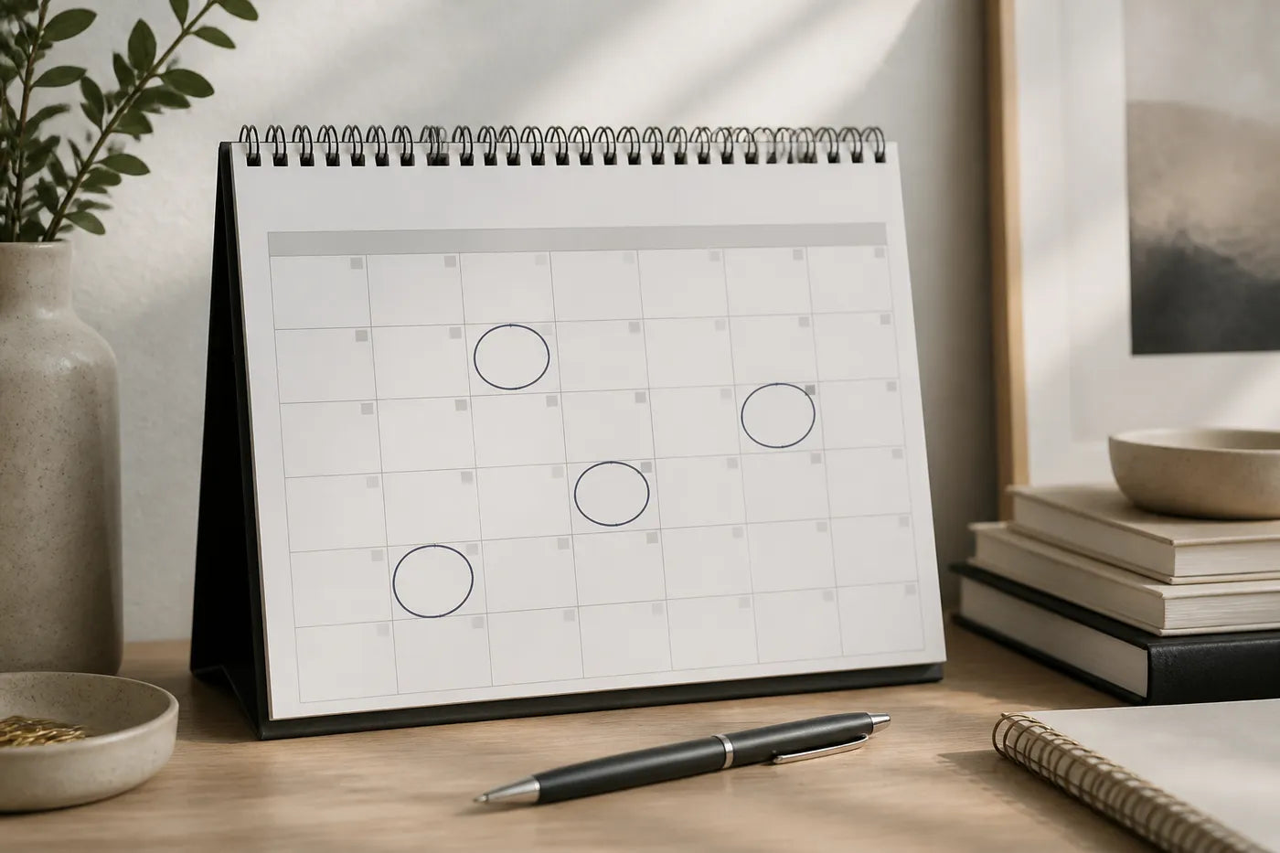 A calendar with recurring monthly appointments circled